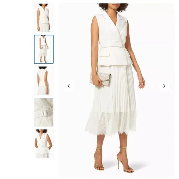 Self-Portrait Lace-Trimmed Bouclé & Chiffon Midi Dress – Size 2 - Picture 5 of 16